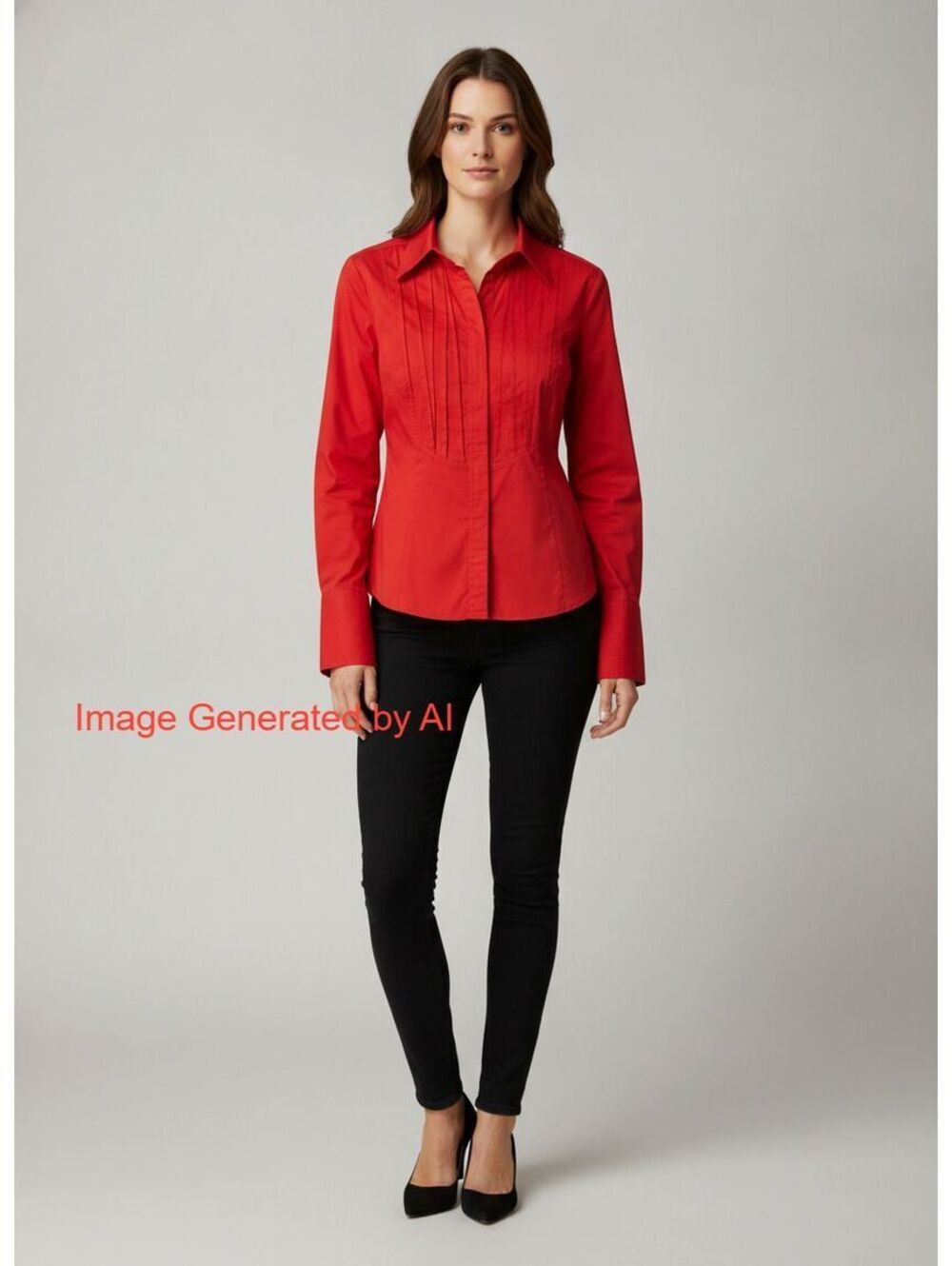 Escada Women's Red Pintuck ButtonUp Shirt, Long Sleeve, Tailored Sz 8/EU40